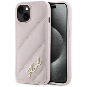 Karl Lagerfeld Diagonal Quilted Script Back Cover Hülle für Apple iPhone 14 - Rosa