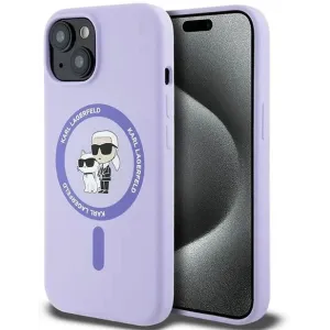 Karl Lagerfeld Silikon Karl & Choupette Heads Ring Back Cover Hülle mit MagSafe für Apple iPhone 15 - Lila