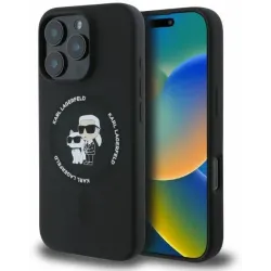 Karl Lagerfeld Silikon Karl & Choupette Heads Ring Back Cover Hülle mit MagSafe für Apple iPhone 16 Pro - Schwarz