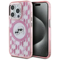 Karl Lagerfeld IML Monogram Karl & Choupette Head Back Cover Hülle mit MagSafe für Apple iPhone 15 Pro - Rosa