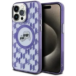 Karl Lagerfeld IML Monogram Karl & Choupette Head Back Cover Hülle mit MagSafe für Apple iPhone 15 Pro - Lila