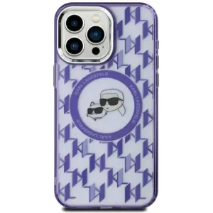 Karl Lagerfeld IML Monogram Karl & Choupette Head Back Cover Hülle mit MagSafe für Apple iPhone 15 - Lila
