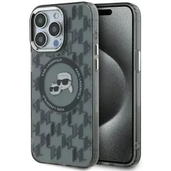 Karl Lagerfeld IML Monogram Karl & Choupette Head Back Cover Hülle mit MagSafe für Apple iPhone 15 Pro Max - Schwarz