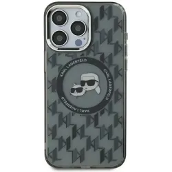 Karl Lagerfeld IML Monogram Karl & Choupette Head Back Cover Hülle mit MagSafe für Apple iPhone 16 - Schwarz