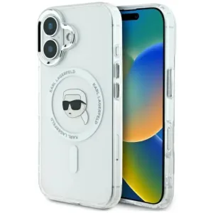 Karl Lagerfeld IML Metal Karl Head Back Cover Hülle mit MagSafe für Apple iPhone 16 Plus - Weiß