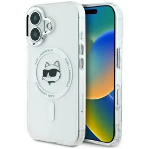 Karl Lagerfeld IML Metal Choupette Head Back Cover Hülle mit MagSafe für Apple iPhone 16 - Weiß