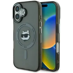 Karl Lagerfeld IML Metal Choupette Head Back Cover Hülle mit MagSafe für Apple iPhone 16 - Schwarz