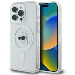 Karl Lagerfeld IML Metal Karl Head Back Cover Hülle mit MagSafe für Apple iPhone 16 Pro Max - Weiß