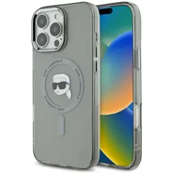 Karl Lagerfeld IML Metal Karl Head Back Cover Hülle mit MagSafe für Apple iPhone 16 Pro Max - Schwarz