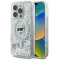 Karl Lagerfeld Liquid Glitter Choupette Head Back Cover Hülle mit MagSafe für Apple iPhone 16 Pro - Transparent