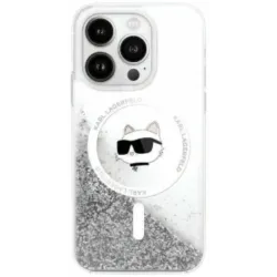 Karl Lagerfeld Liquid Glitter Choupette Head Back Cover Hülle mit MagSafe für Apple iPhone 16 - Transparent