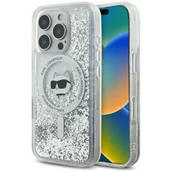 Karl Lagerfeld Liquid Glitter Choupette Head Back Cover Hülle mit MagSafe für Apple iPhone 16 Pro Max - Transparent
