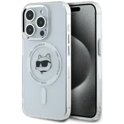 Karl Lagerfeld IML Metal Choupette Head Back Cover Hülle mit MagSafe für Apple iPhone 15 Pro - Weiß