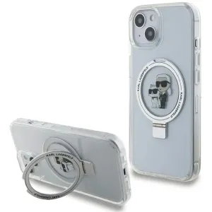 Karl Lagerfeld Ring Stand Karl & Choupette Hard Case Back Cover Hülle mit MagSafe für Apple iPhone 15 - Weiß