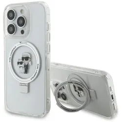 Karl Lagerfeld Ring Stand Karl & Choupette Hard Case Back Cover Hülle mit MagSafe für Apple iPhone 15 Pro Max - Weiß