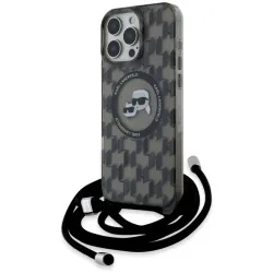 Karl Lagerfeld IML Crossbody Monogram Karl & Choupette Head Back Cover Hülle mit MagSafe für Apple iPhone 16 Pro Max - Schwarz