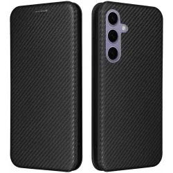 Phonesta Carbon Fiber Skin Book Wallet Klapphülle für Samsung Galaxy S25 - Schwarz