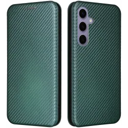 Phonesta Carbon Fiber Skin Book Wallet Klapphülle für Samsung Galaxy S25 Plus - Dunkelgrün