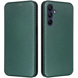 Phonesta Carbon Fiber Skin Book Wallet Klapphülle für Samsung Galaxy A16 - Dunkelgrün