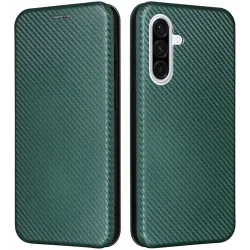 Phonesta Carbon Fiber Skin Book Wallet Klapphülle für Samsung Galaxy A36 - Dunkelgrün