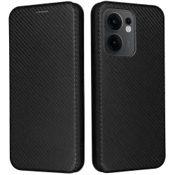 Phonesta Carbon Fiber Skin Book Wallet Klapphülle für Oppo Reno13 F 4G/5G / Reno13 FS 5G - Schwarz