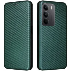 Phonesta Carbon Fiber Skin Book Wallet Klapphülle für Realme 14x / C75 - Dunkelgrün
