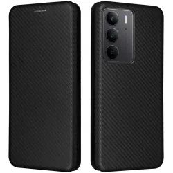 Phonesta Carbon Fiber Skin Book Wallet Klapphülle für Realme 14x / C75 - Schwarz