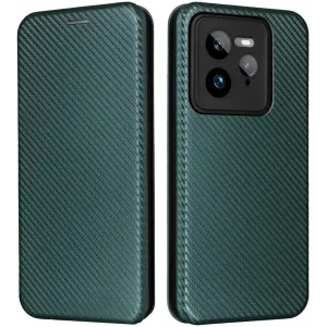 Phonesta Carbon Fiber Skin Book Wallet Klapphülle für Realme GT 7 Pro - Dunkelgrün