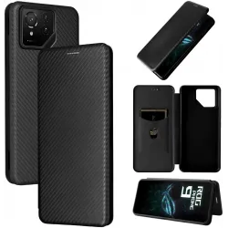 Phonesta Carbon Fiber Skin Book Wallet Klapphülle für Asus ROG Phone 9/9 Pro - Schwarz