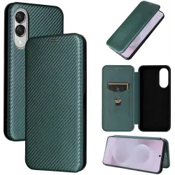 Phonesta Carbon Fiber Skin Book Wallet Klapphülle für Samsung Galaxy S25 Edge - Dunkelgrün