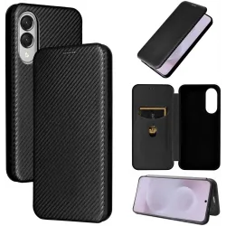 Phonesta Carbon Fiber Skin Book Wallet Klapphülle für Samsung Galaxy S25 Edge - Schwarz