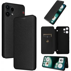 Phonesta Carbon Fiber Skin Book Wallet Klapphülle für Nothing Phone (3a) Lite - Schwarz