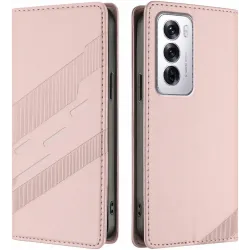 Phonesta Embossed Lines Book Wallet Klapphülle für Oppo Reno12 - Rosa