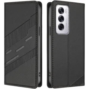 Phonesta Embossed Lines Book Wallet Klapphülle für Oppo Reno12 - Schwarz