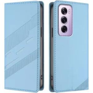Phonesta Embossed Lines Book Wallet Klapphülle für Oppo Reno12 Pro - Hellblau