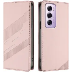 Phonesta Embossed Lines Book Wallet Klapphülle für Oppo Reno12 Pro - Rosa