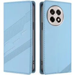 Phonesta Embossed Lines Book Wallet Klapphülle für OnePlus 13R - Hellblau