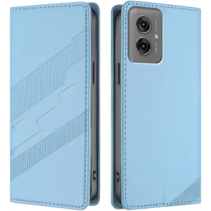 Phonesta Embossed Lines Book Wallet Klapphülle für Motorola Moto G55 - Hellblau