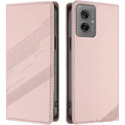 Phonesta Embossed Lines Book Wallet Klapphülle für Motorola Moto G55 - Rosa