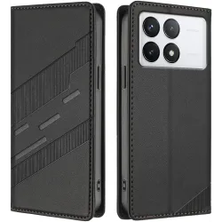 Phonesta Embossed Lines Book Wallet Klapphülle für Xiaomi 14T - Schwarz