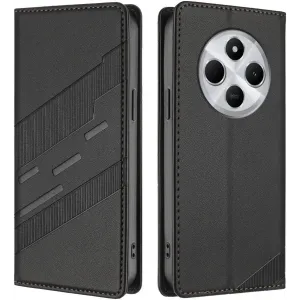 Phonesta Embossed Lines Book Wallet Klapphülle für Xiaomi Redmi 14C / Xiaomi Poco C75 - Schwarz