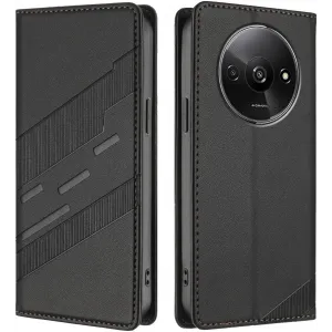 Phonesta Embossed Lines Book Wallet Klapphülle für Xiaomi Redmi A3 - Schwarz