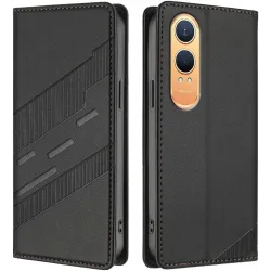 Phonesta Embossed Lines Book Wallet Klapphülle für OnePlus Nord CE 4 Lite - Schwarz