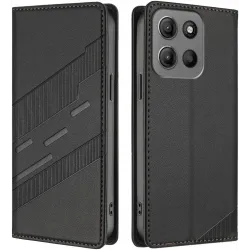 Phonesta Embossed Lines Book Wallet Klapphülle für Motorola Moto G17/G17 Power/G15/G15 Power - Schwarz