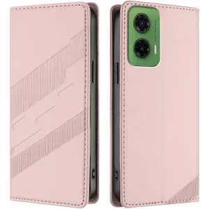 Phonesta Embossed Lines Book Wallet Klapphülle für Motorola Moto G35 - Rosa