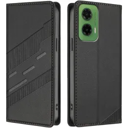 Phonesta Embossed Lines Book Wallet Klapphülle für Motorola Moto G35 - Schwarz