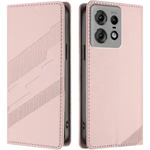Phonesta Embossed Lines Book Wallet Klapphülle für Motorola Edge 50 Pro - Rosa