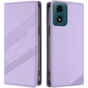 Phonesta Embossed Lines Book Wallet Klapphülle für Motorola Moto G04 / G04s / G24 / G24 Power / E14 - Lila