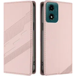 Phonesta Embossed Lines Book Wallet Klapphülle für Motorola Moto G04 / G04s / G24 / G24 Power / E14 - Rosa