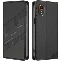 Phonesta Embossed Lines Book Wallet Klapphülle für Samsung Galaxy Xcover 7 - Schwarz